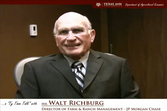 Thumbnail. The words "a ty timm talk with Mr. Walt Richburg - Director of Farm & Ranch Management - JP Morgan Chase" run along the bottom. Mr. Richburg is seated and wearing a grey suit, smiling. Click for interview.