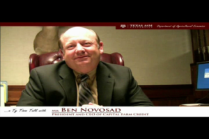 The words "a ty timm talk with Mr. Ben Novosad - President and CEO of Capital Farm Credit" run along the bottom. Mr. Novosad is seated and wearing a grey suit, smiling.